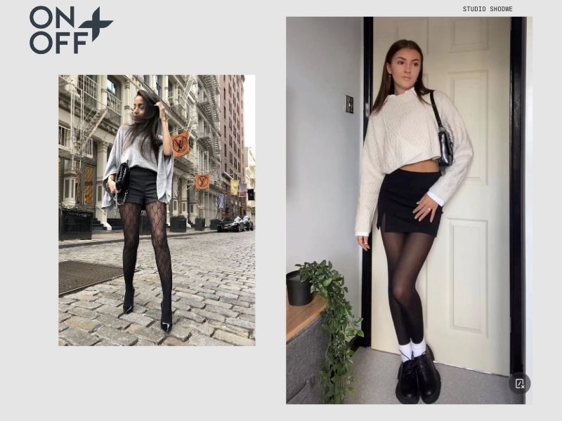 Phối quần tất đen tinh tế