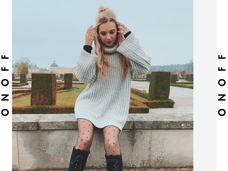 Áo len dáng dài phối quần tất đen