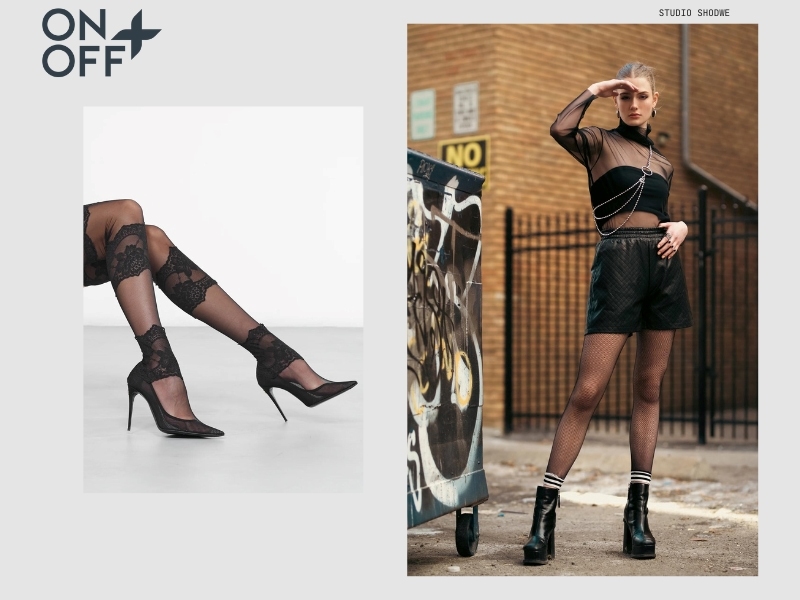 Quần tất đen phối giày cao gót