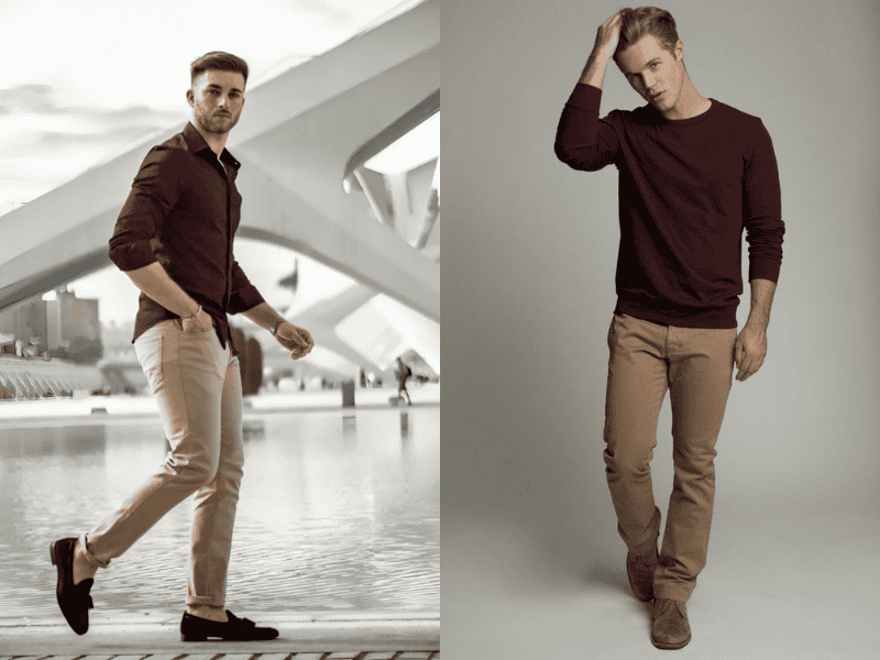 Màu nude phối đỏ burgundy