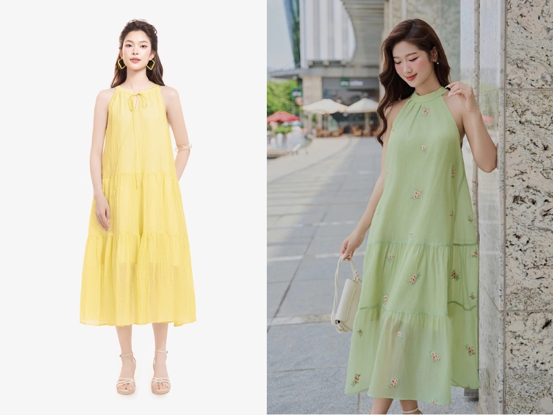 Váy cổ yếm đi đám cưới