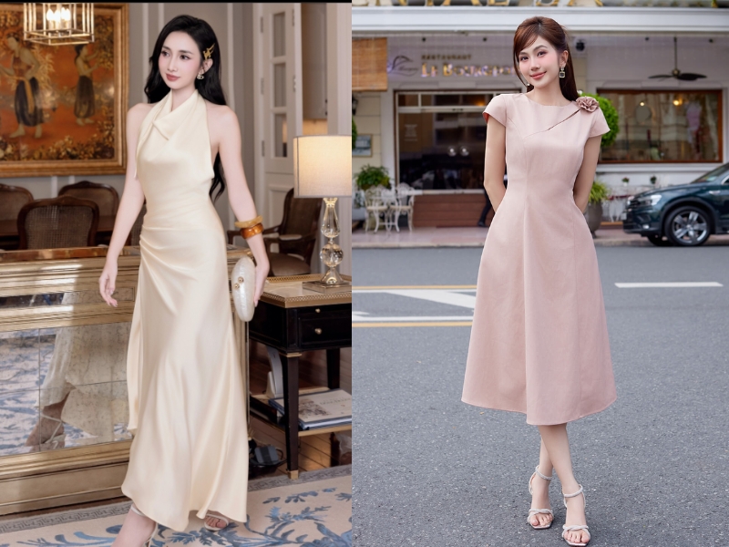 Váy lụa dài đi đám cưới