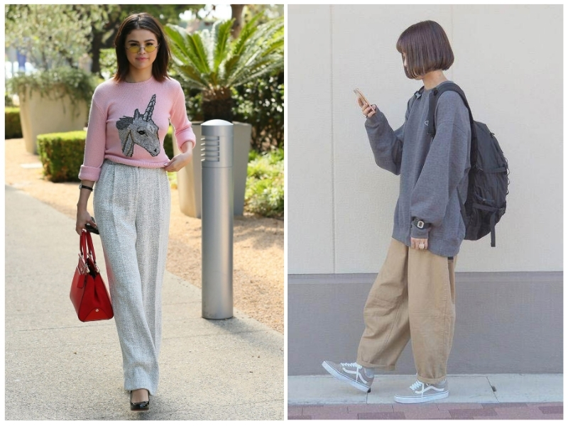 Áo sweater phối quần ống rộng