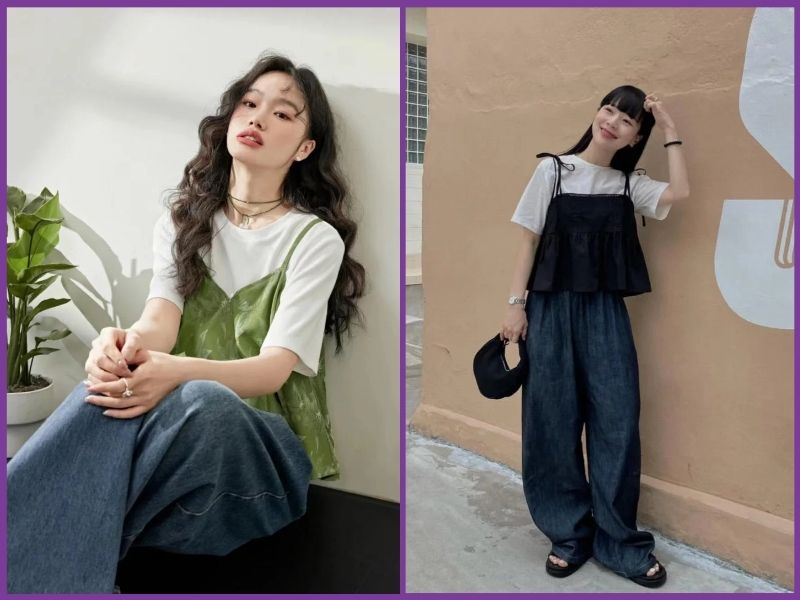 Babydoll 2 dây phối áo phông