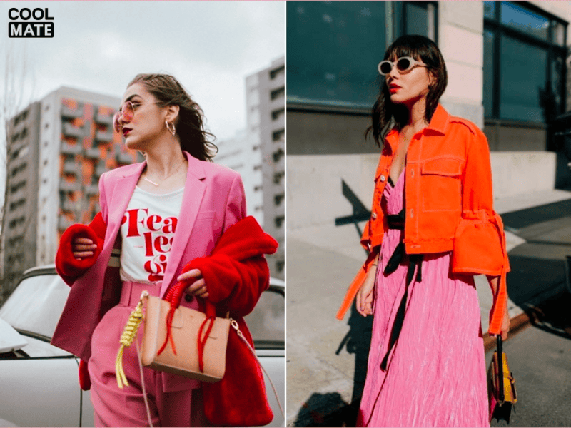 Phối hồng pastel với cam hoặc đỏ