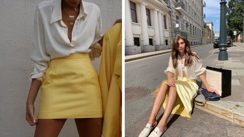 Chân váy vàng phối áo