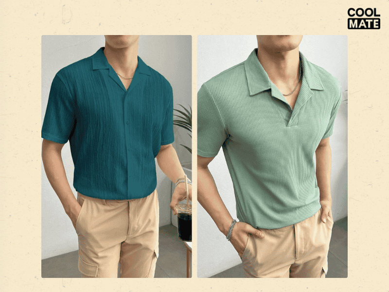 Áo polo xanh ngọc bích phối quần kaki