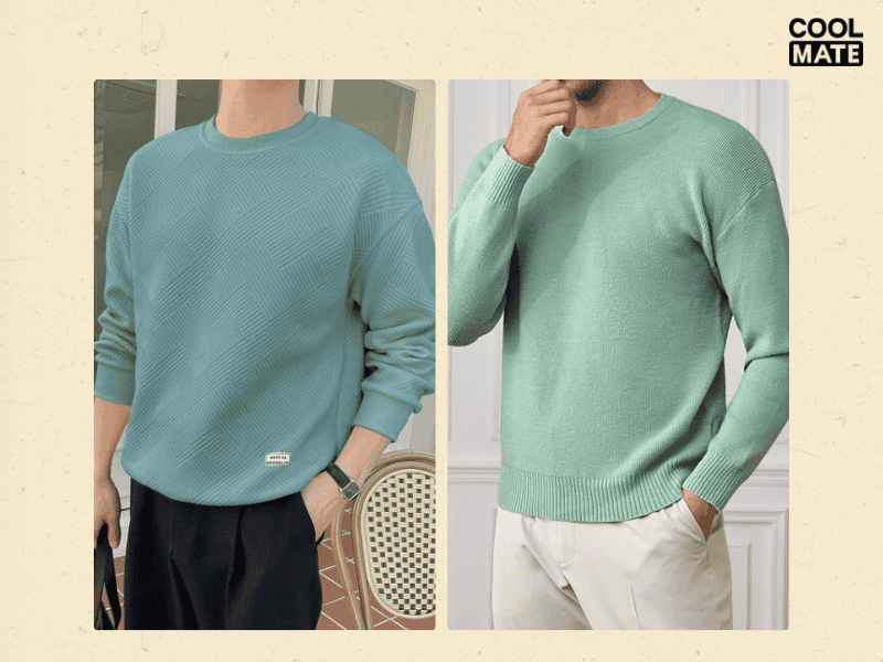 Áo nỉ xanh ngọc bích phối quần kaki