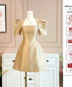 Váy đầm thiết kế cao cấp màu kem cổ vuông sang trọng [ Ảnh thật ] The Shilla-Q31C60.68D8(SA25)