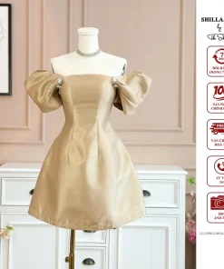 Váy đầm thiết kế cao cấp màu kem cổ cách điệu tay bồng [ Ảnh thật ] The Shilla-SCG.S25BGZ.58D4(SA25)