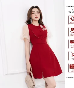 Shilla - K11.59C3 - Váy thiết kế cao cấp màu đỏ đính kết thủ công sang trọng