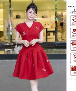 Váy đầm thiết kế cao cấp màu đỏ phối đá đính kết sang trọng The Shilla-CG.C66C1.66D6.LEXU.M2.V90 - ĐỎ