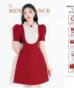 Váy đầm thiết kế cao cấp màu đỏ phối đính kết ngực sang trọng The Shilla-CG.M69C0.72E2