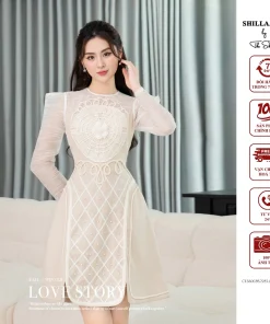 Váy đầm thiết kế cao cấp màu kem phối ren lưới sang trọng The Shilla-CT.S60C85.72E2.LIM.T2.V85T52 - KEM