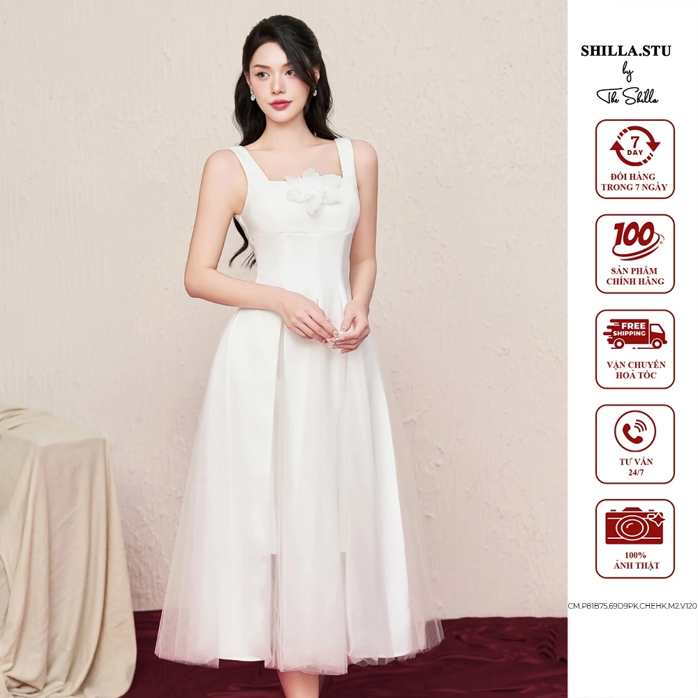 Váy đầm thiết kế cao cấp màu trắng đính hoa sang trọng The Shilla-CM.P81B75.69D9PK
