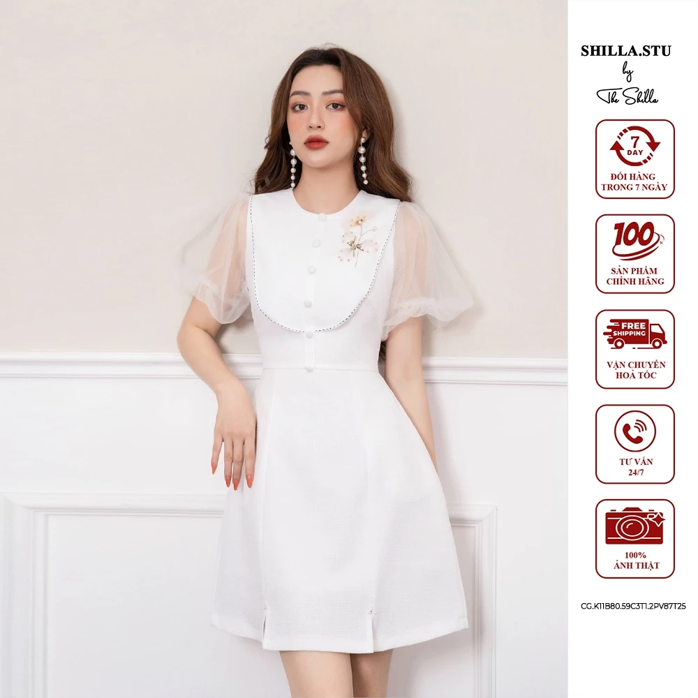 Váy thiết kế cao cấp màu trắng đính kết thủ công sang trọng The Shilla - K11.59C3