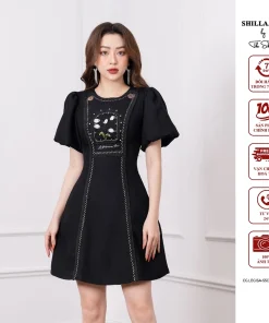 Váy thiết kế cao cấp màu trắng thêu hoa thủ công đính pha lê tay phồng The Shilla - Legisa-55C5